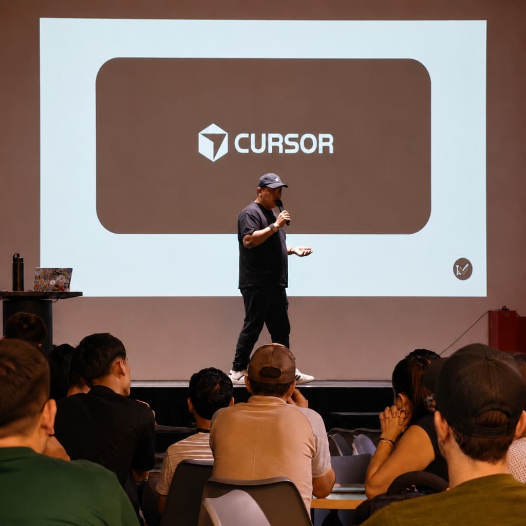 Kevin presenting about Cursor at an event